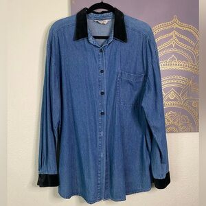 J JILL Vintage Denim & Suede Long Sleeve Oversized Shacket